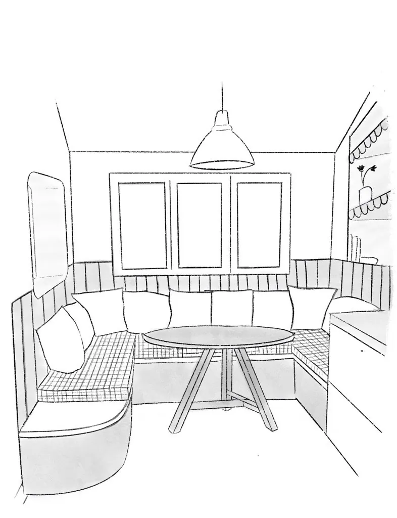 Dessin de l’objectif défini par le client, avec propositions de design indiquées. Réalisation graphique par Maison Charlet
